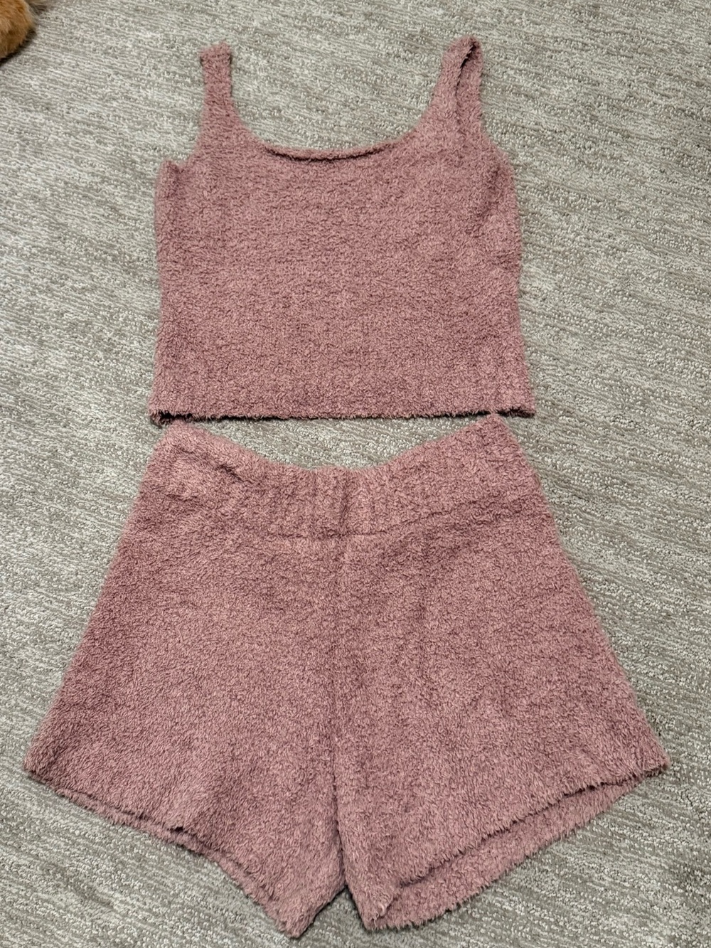 Skims Cozy Fuzzy Tank & Shorts Loungewear Set - Dusty Rose